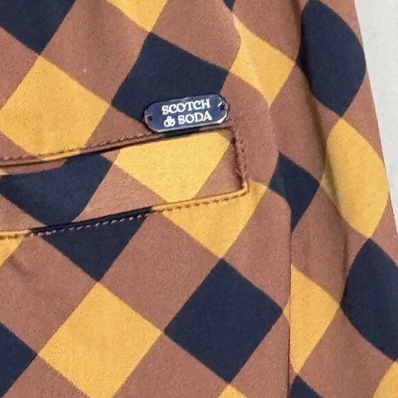 NEW Scotch & Soda Mid Rise Plaid Checkered Navy Gold Pants Womens Size XS Preppy - Picture 6 of 14